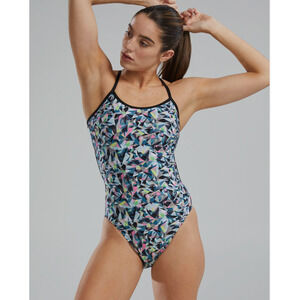 TYR WOMENS M (34) TRINITY FIT DURAFAST ELITE SWIMSUIT BLK/MULTI NWT MSRP $70